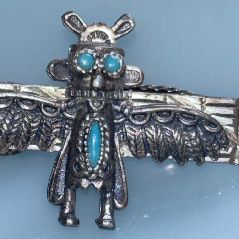 Mens OS Kachina Silver Turquoise Thunderbird Tie Clip Southwestern Tribal